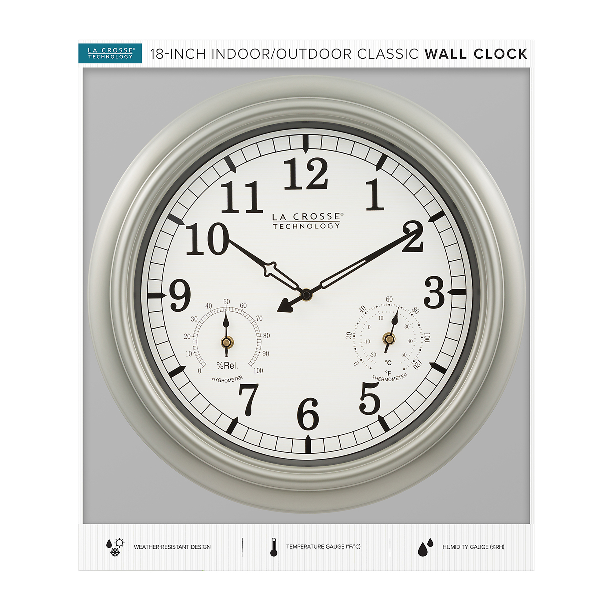LaCrosse Technology, 18in. INDOOR/OUTDOOR WALL CLOCK, Model# WT-3181PL-Q